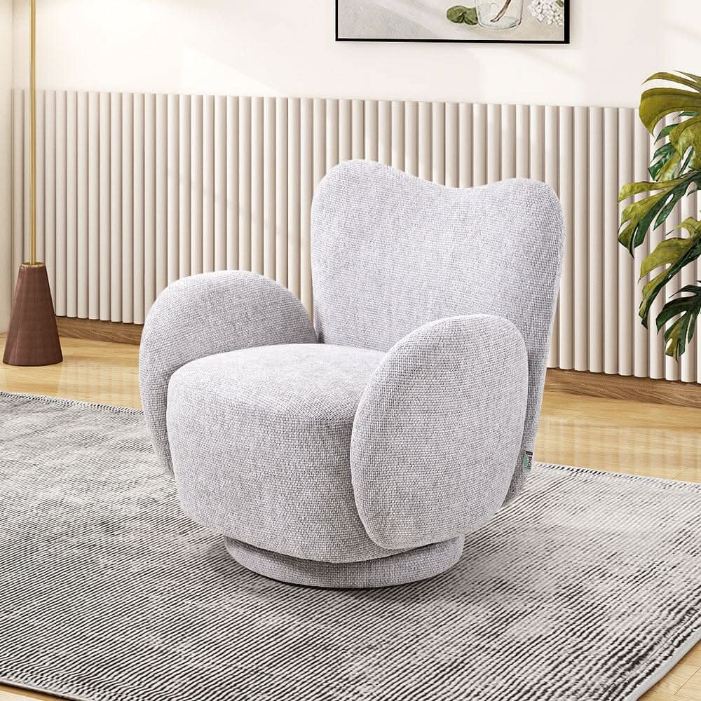Cloud-Like Swivel Accent Chair – Grey Textured Fabric