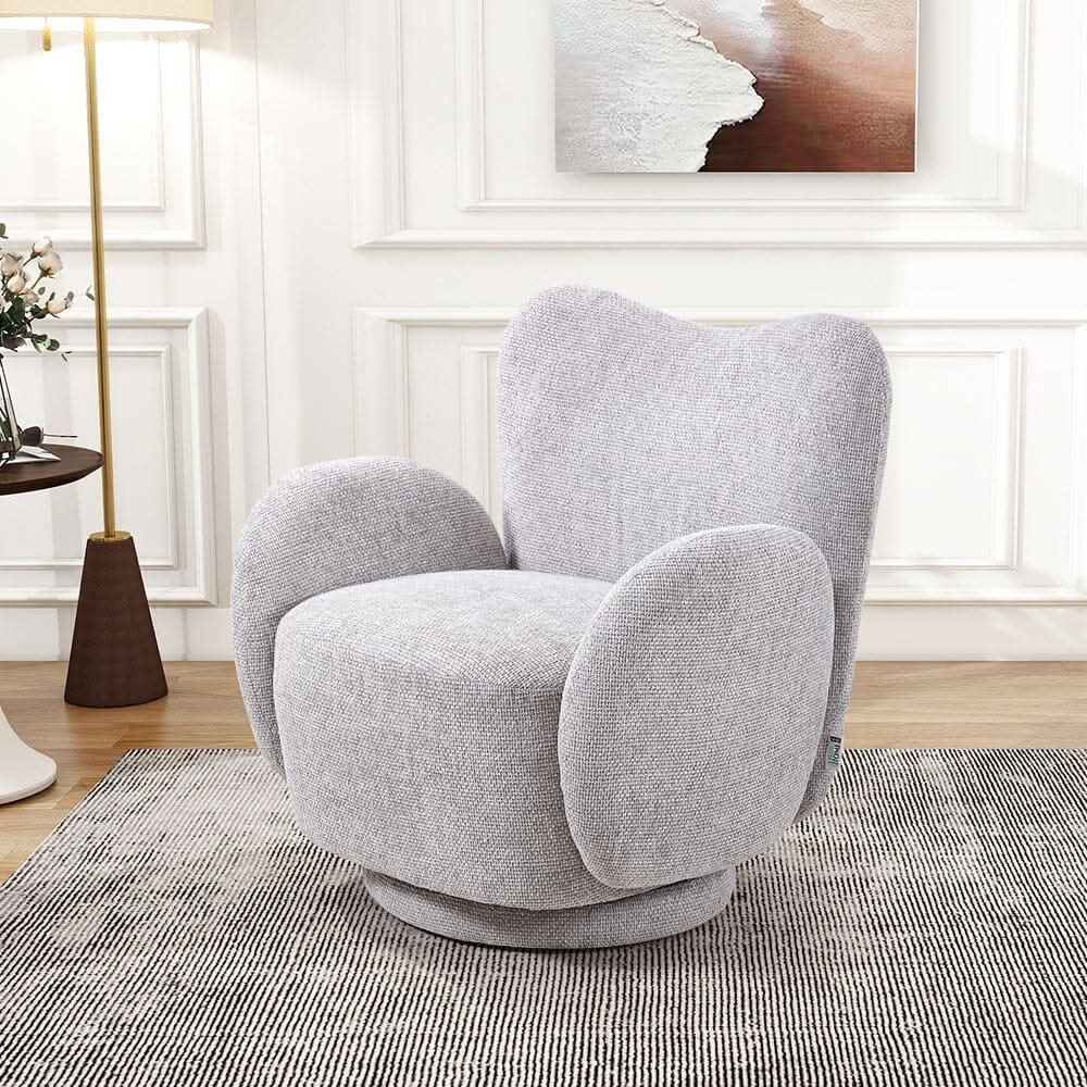 Cloud-Like Swivel Accent Chair – Grey Textured Fabric