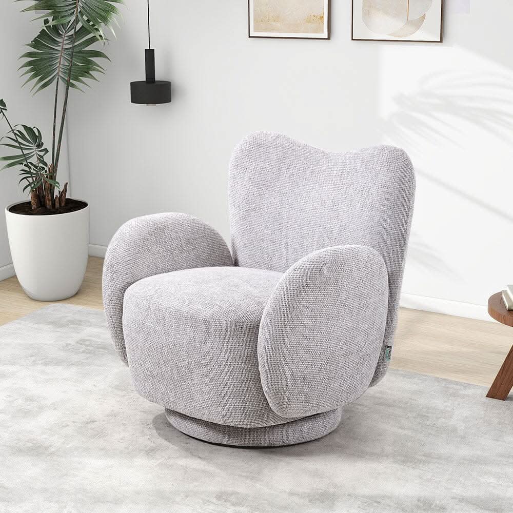 Cloud-Like Swivel Accent Chair – Grey Textured Fabric