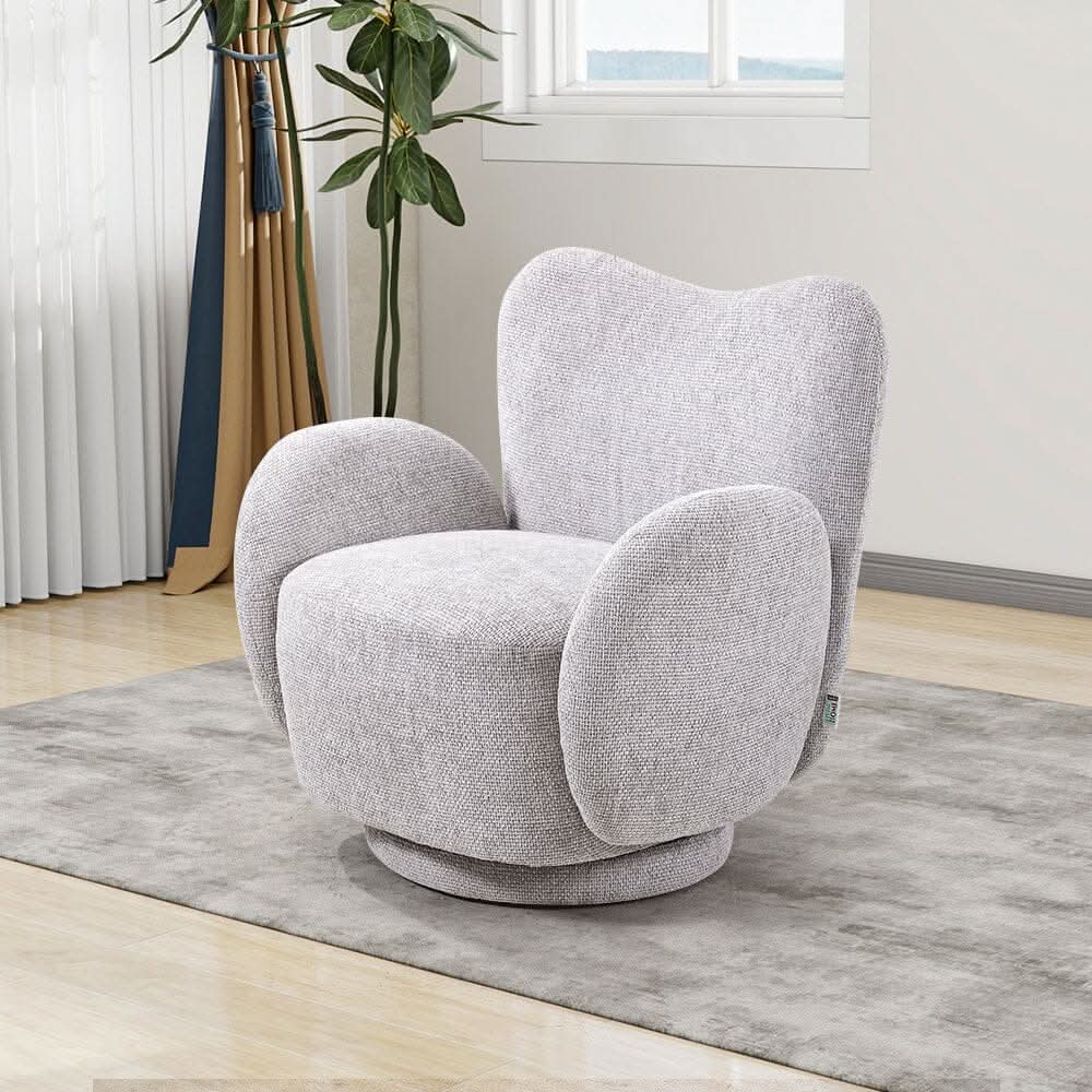 Cloud-Like Swivel Accent Chair – Grey Textured Fabric
