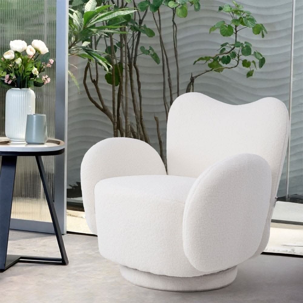 Playful Cloud Swivel Accent Chair – Cream Teddy Fleece