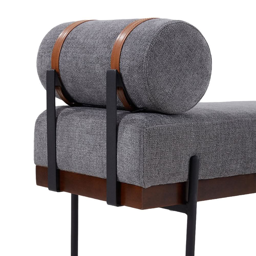 Modern Fabric Bench with Bolster Pillow