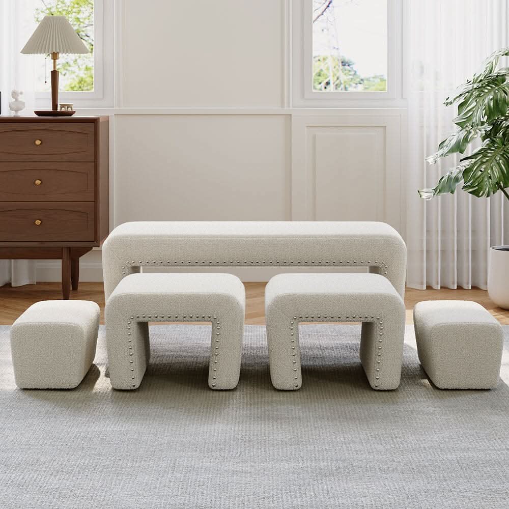 Modular Teddy Fabric Combination Stool Set