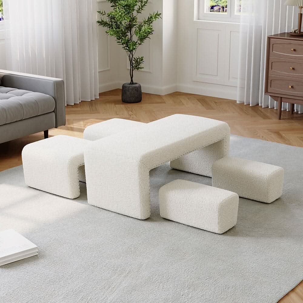 Modular Teddy Fabric Combination Stool Set