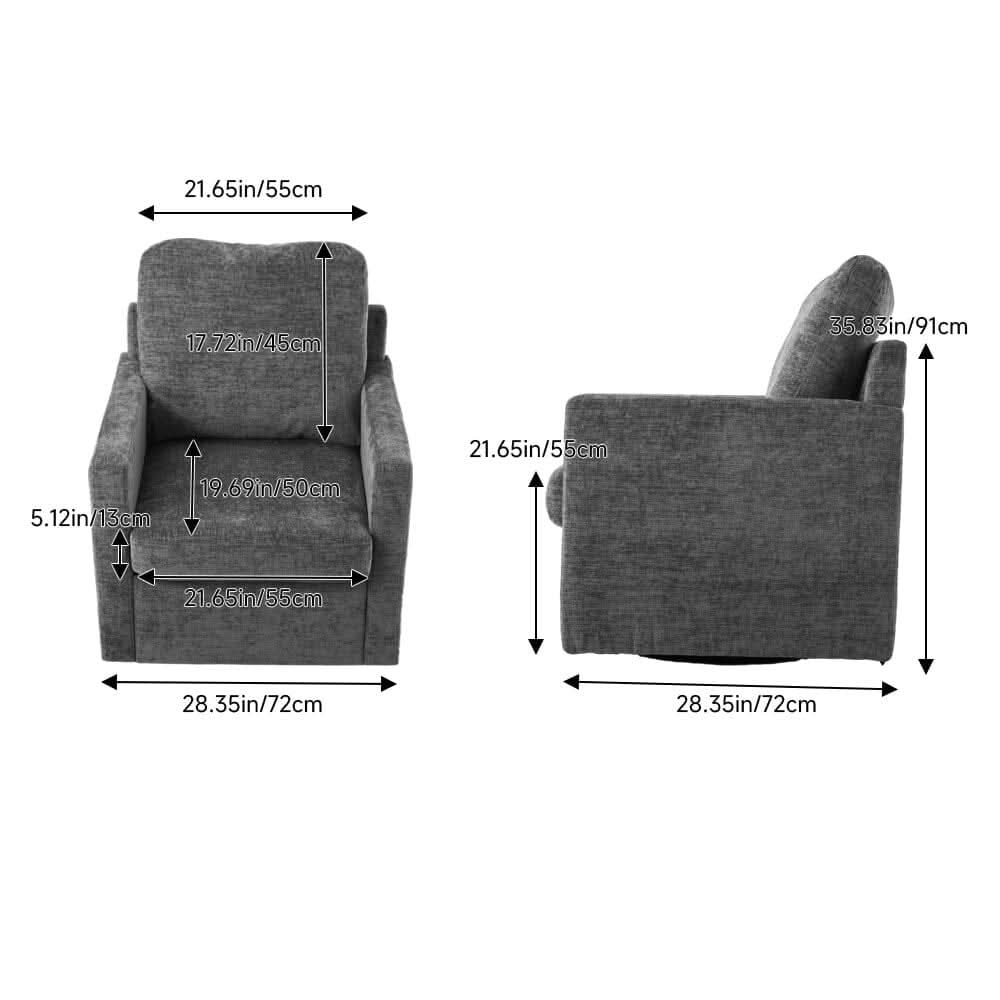 Swivel Accent Chair Grey Chenille 360 Rotation Detachable Design