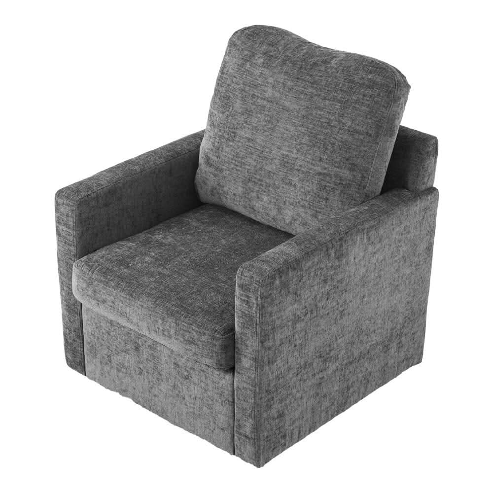 Swivel Accent Chair Grey Chenille 360 Rotation Detachable Design