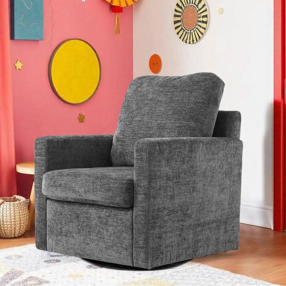 Swivel Accent Chair Grey Chenille 360 Rotation Detachable Design