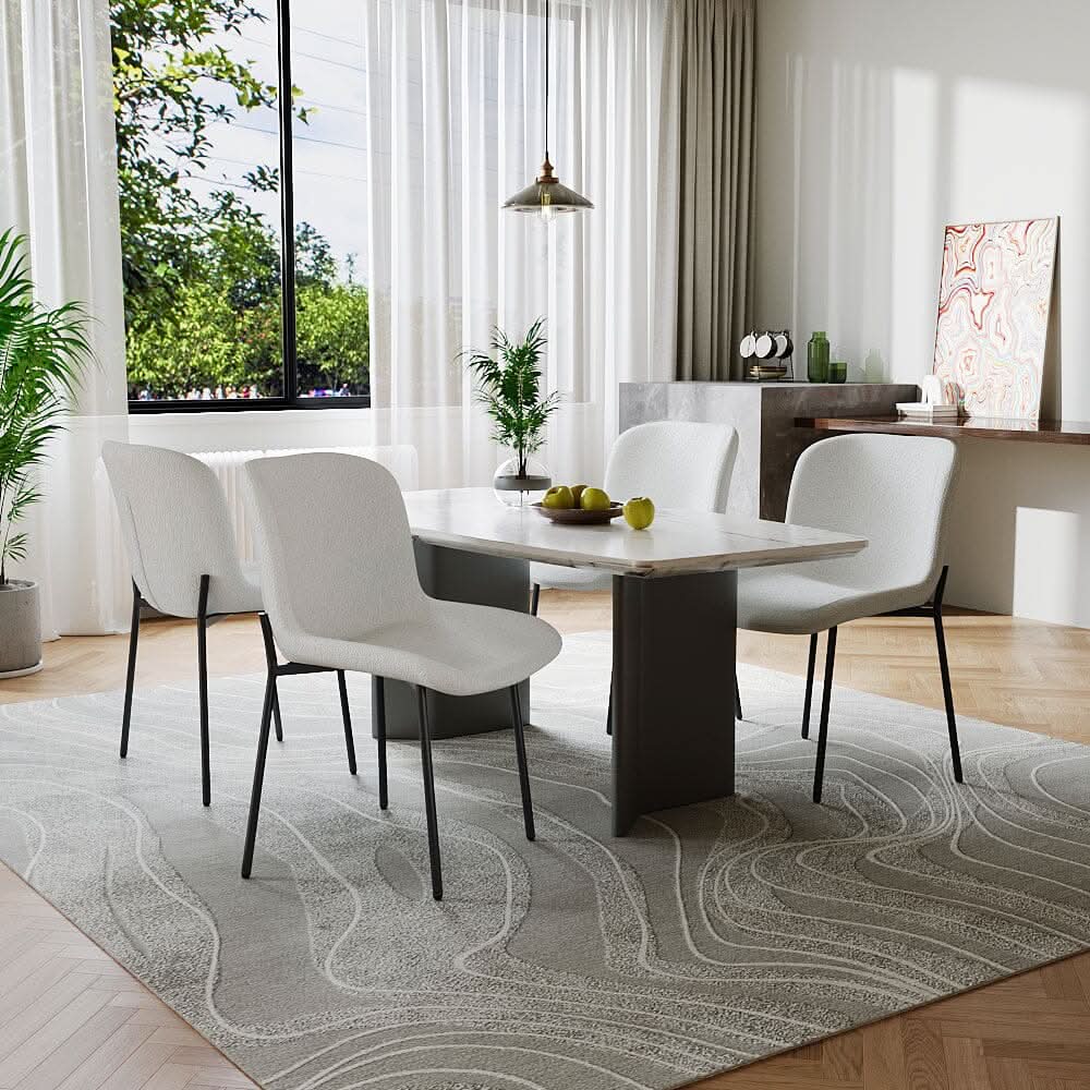 Modern Teddy Fabric Dining Chair with Black Metal Legs