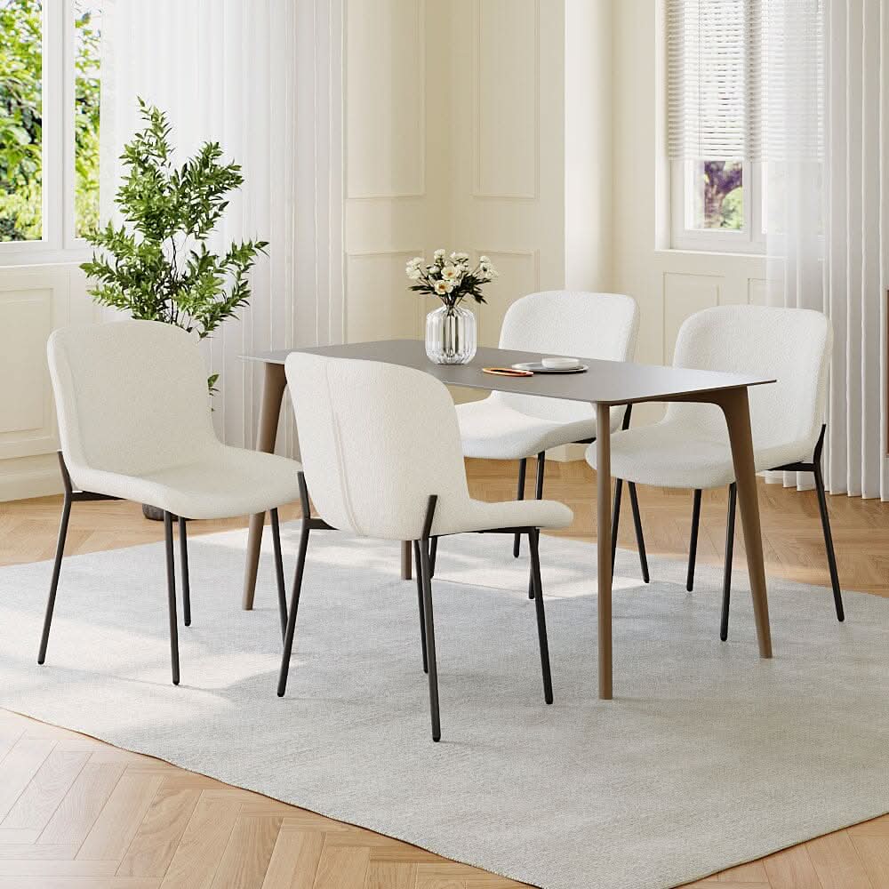 Modern Teddy Fabric Dining Chair with Black Metal Legs