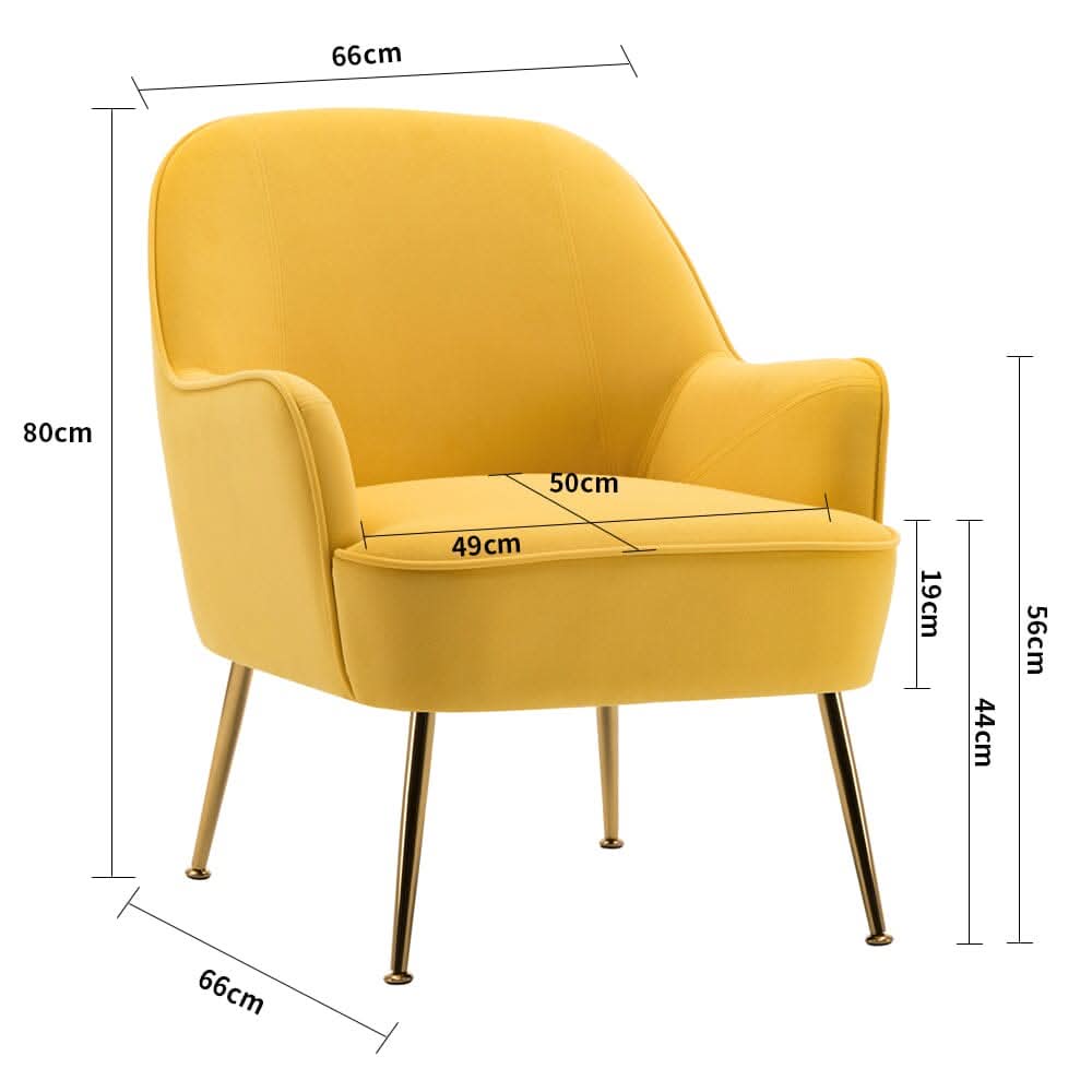 Retro Glam Accent Chair Mustard Yellow Velvet with Gold Legs
