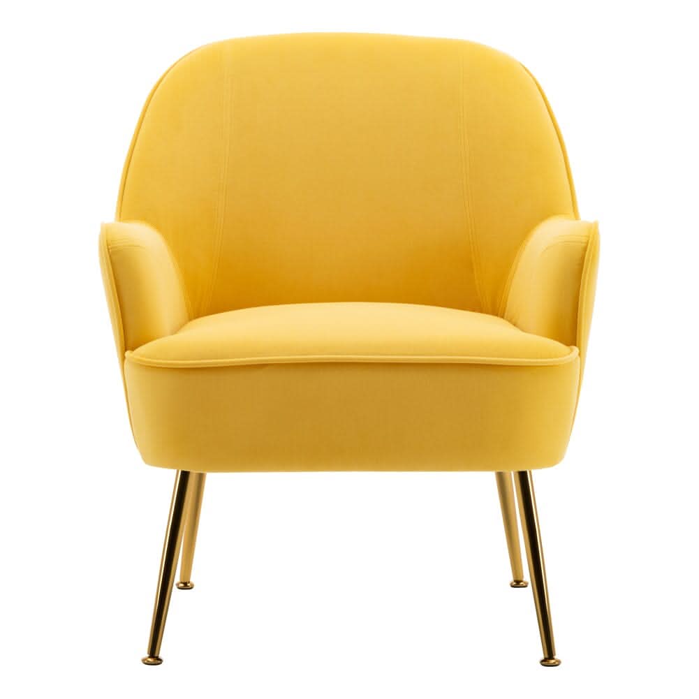 Retro Glam Accent Chair Mustard Yellow Velvet with Gold Legs
