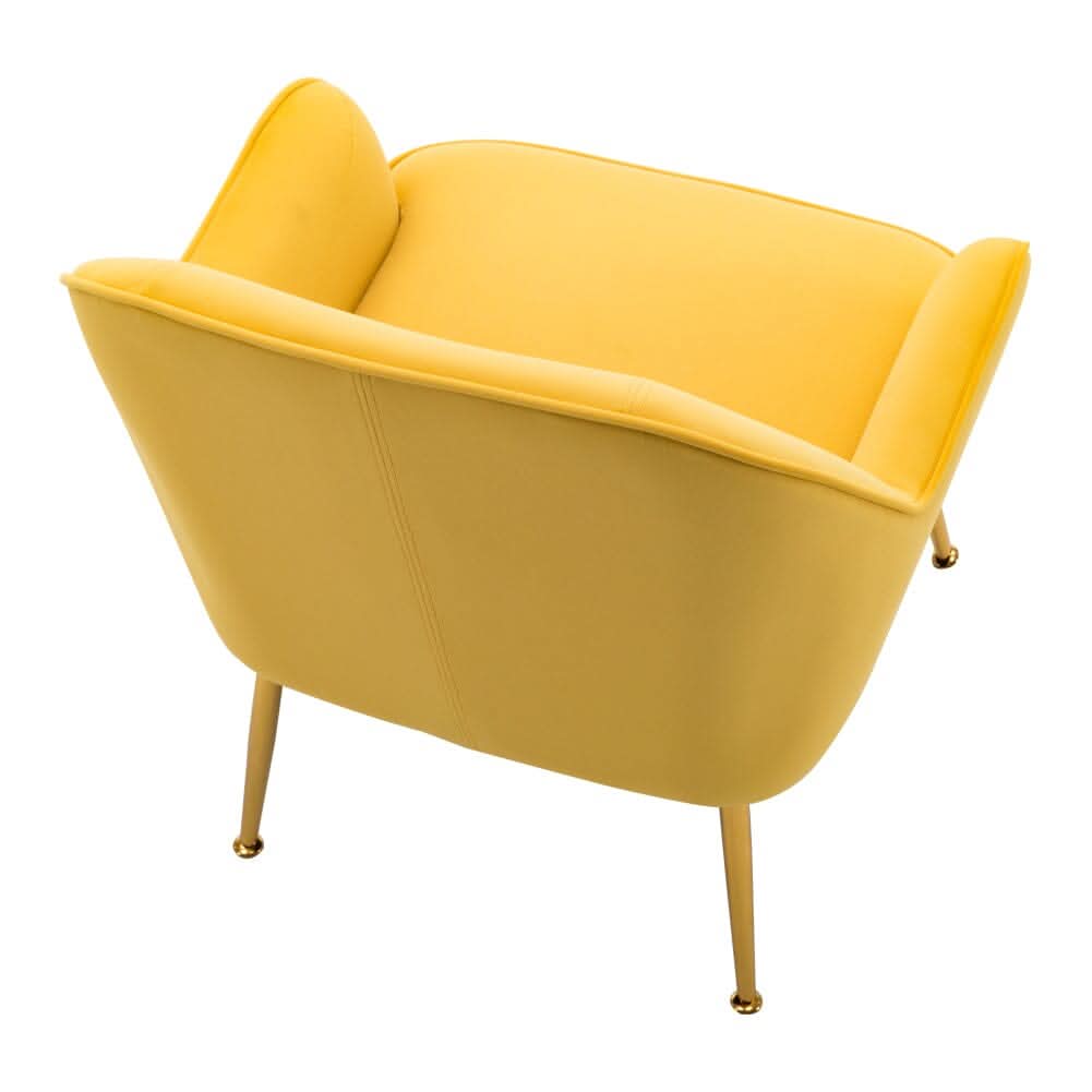 Retro Glam Accent Chair Mustard Yellow Velvet with Gold Legs
