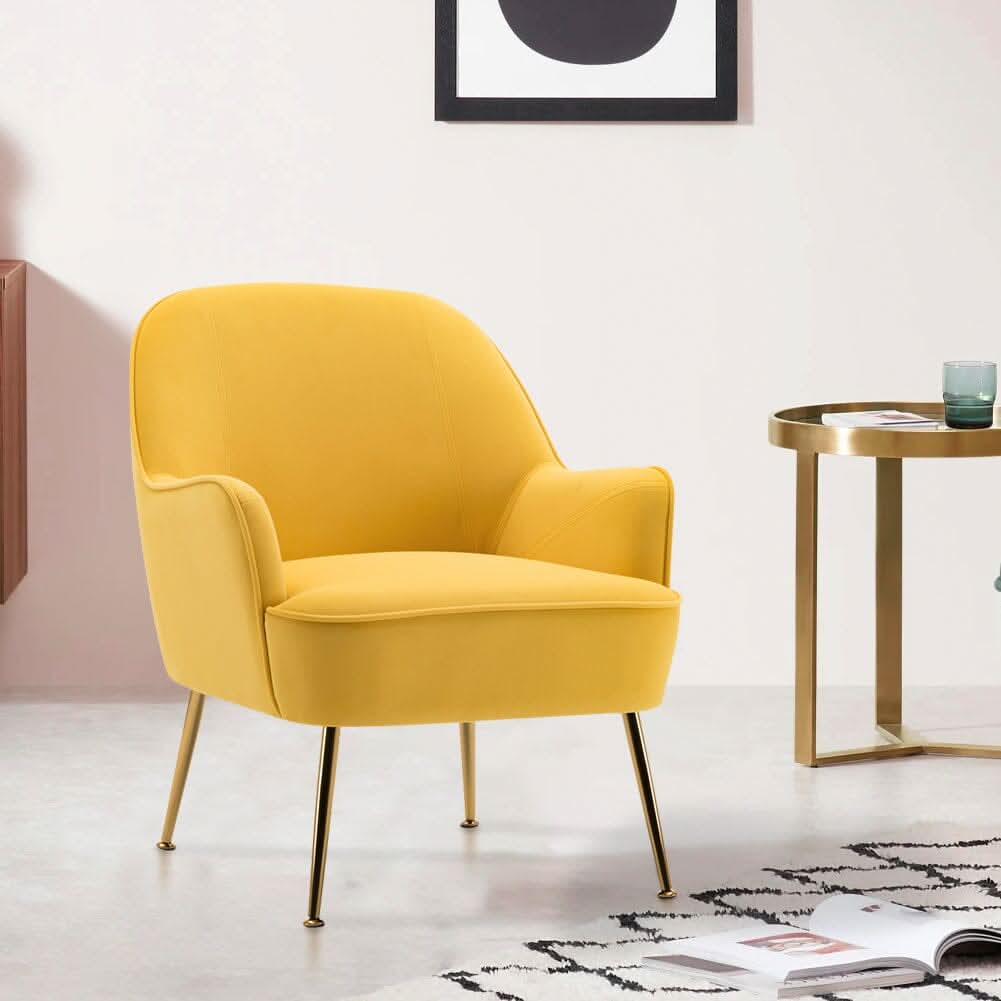 Retro Glam Accent Chair Mustard Yellow Velvet with Gold Legs