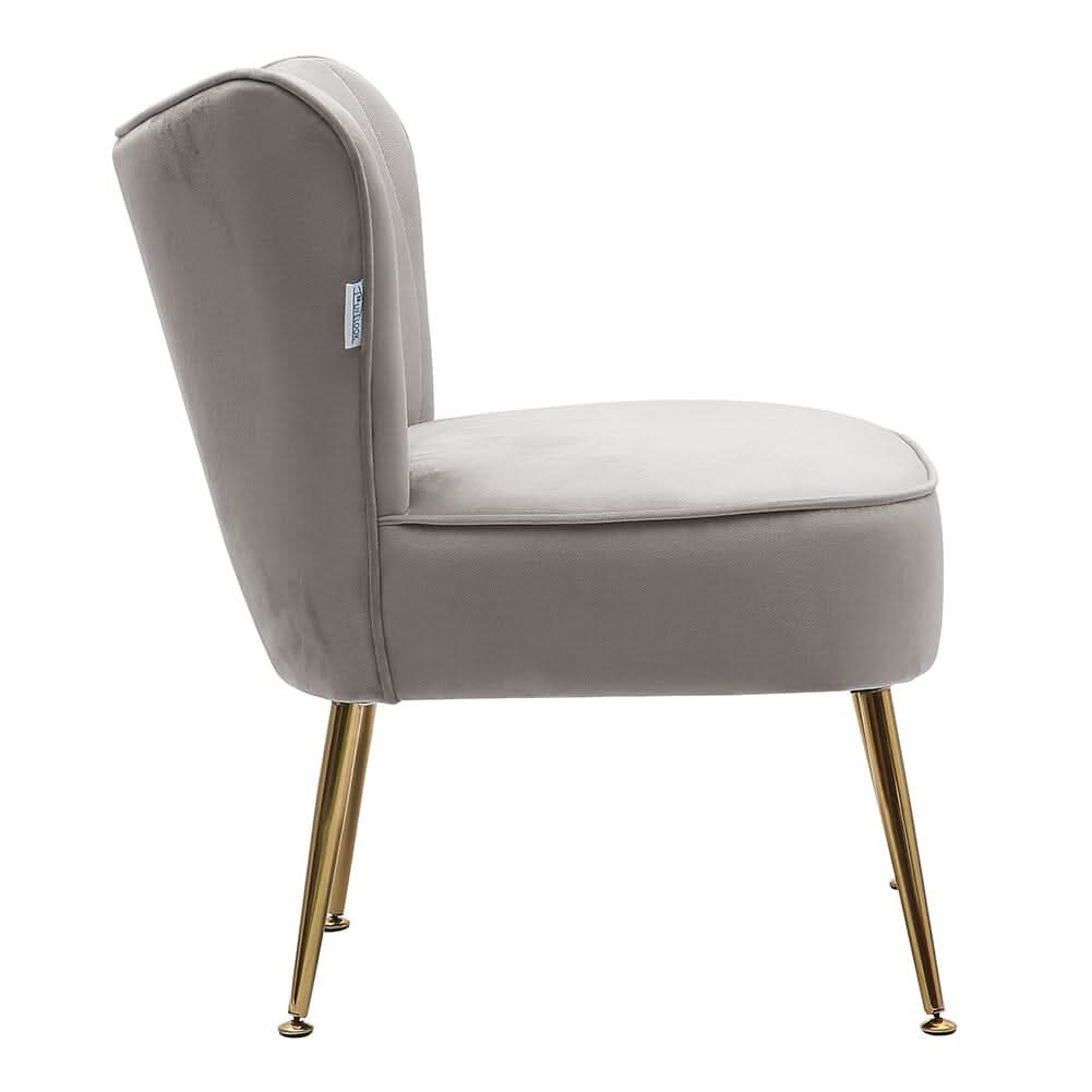 Modern Leisure Accent Chair Grey Velvet with Gold Legs