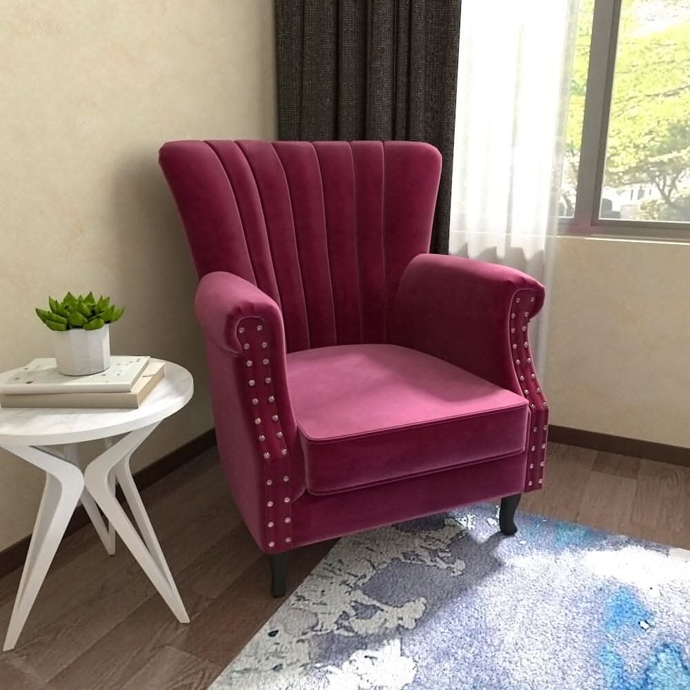 Accent Chair Velvet Curved Legs Studded Detail