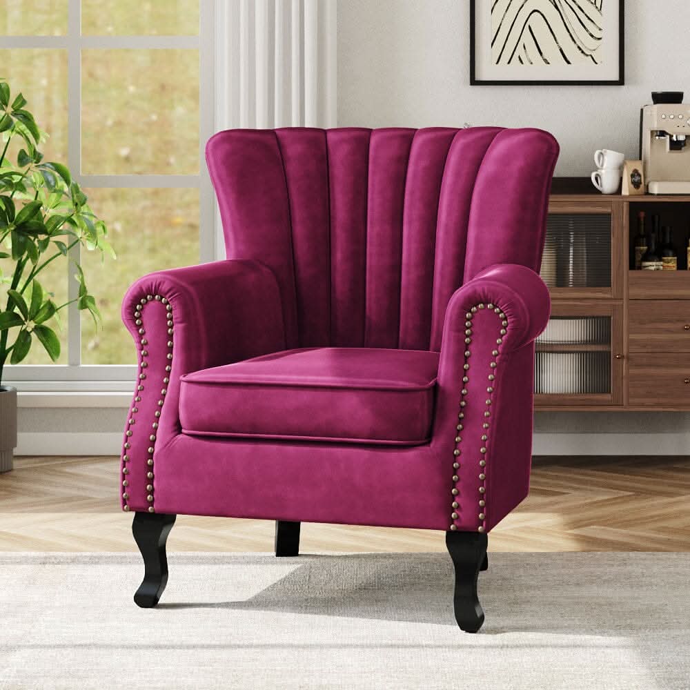 Accent Chair Velvet Curved Legs Studded Detail