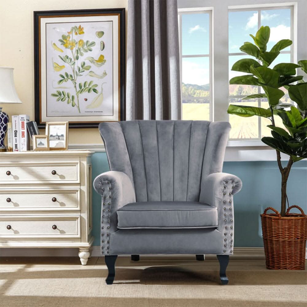 Accent Chair Velvet Curved Legs Studded Detail