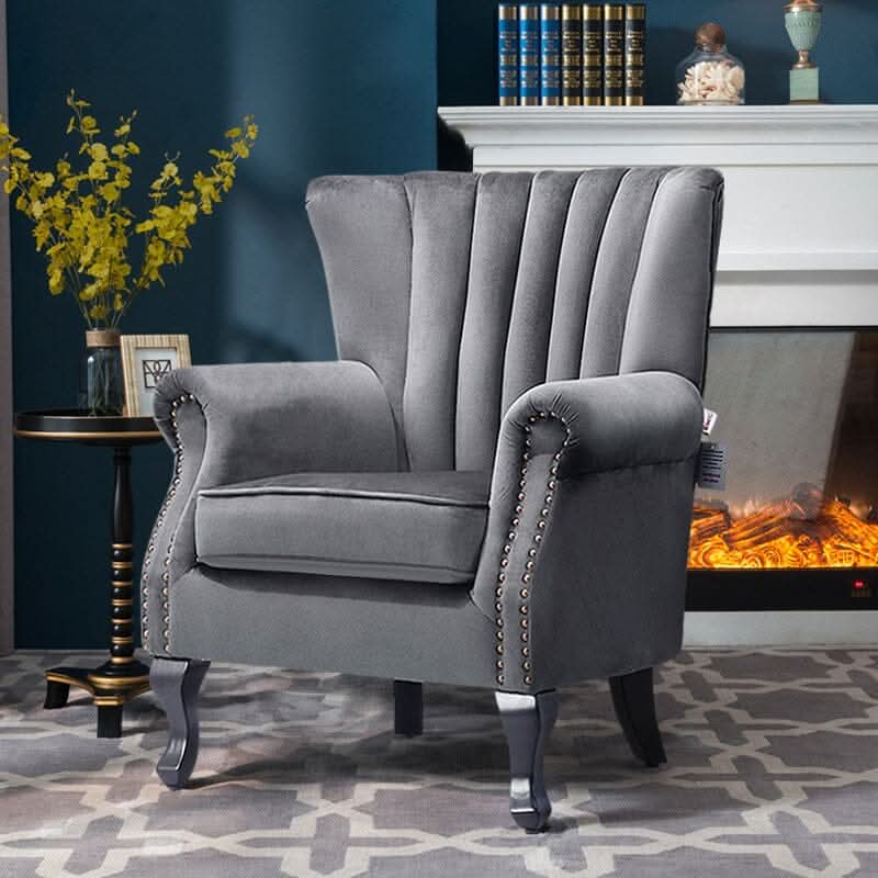 Accent Chair Velvet Curved Legs Studded Detail