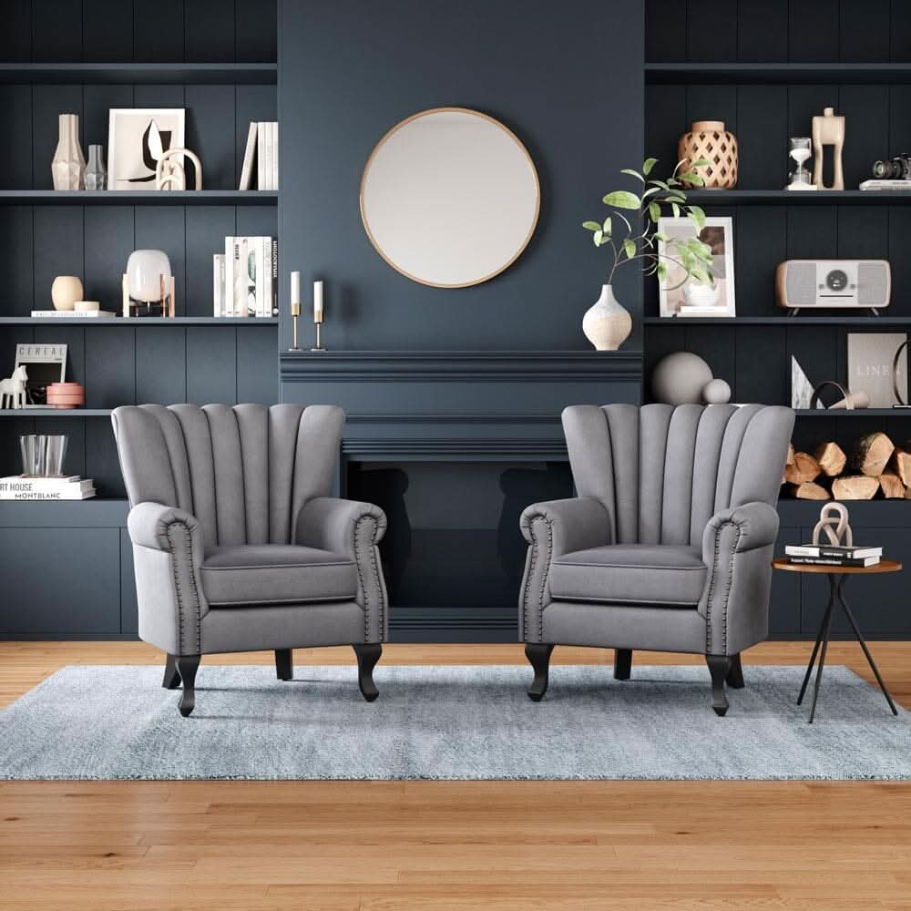 Accent Chair Velvet Curved Legs Studded Detail