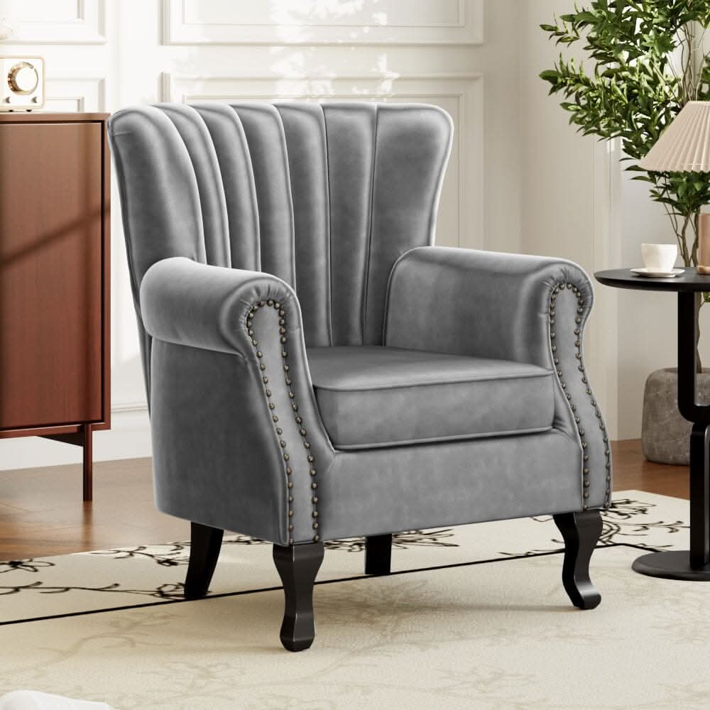 Accent Chair Velvet Curved Legs Studded Detail