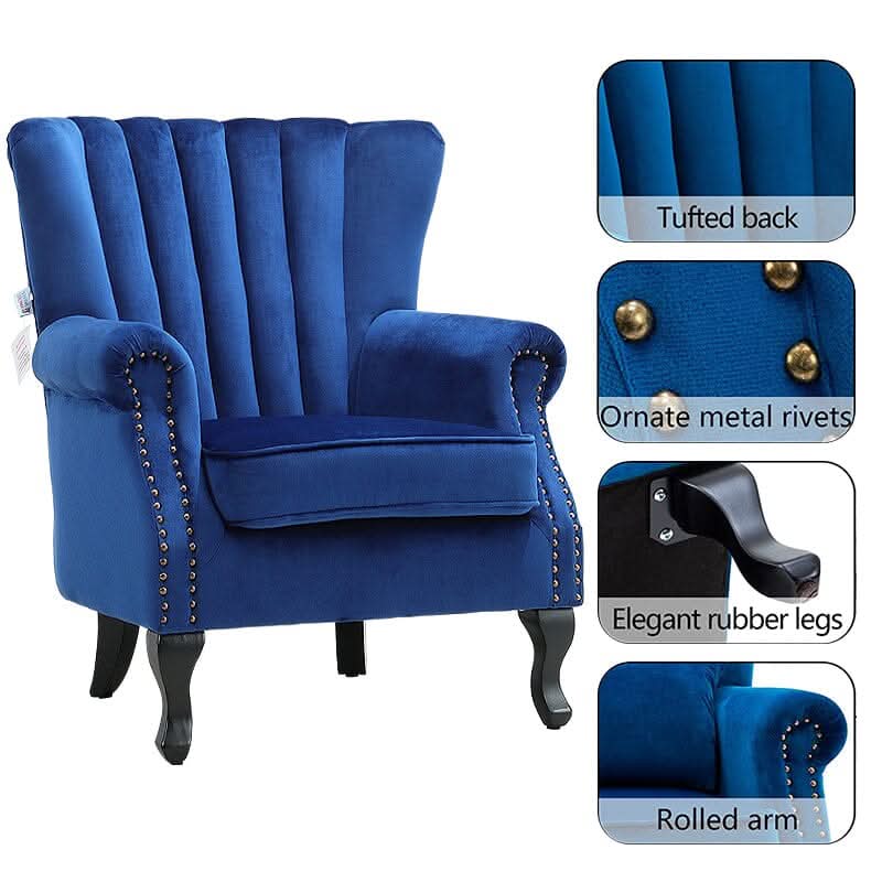 Accent Chair Velvet Curved Legs Studded Detail