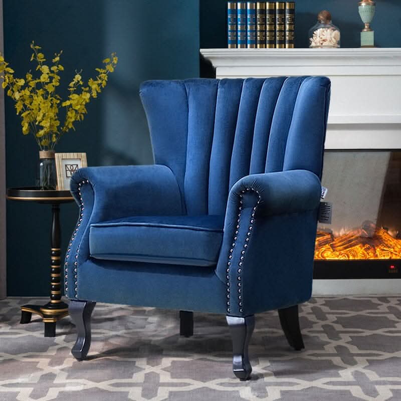 Accent Chair Velvet Curved Legs Studded Detail