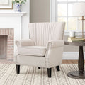 Accent Chair Beige Linen Black Rubber Wood Legs Spring Cushion