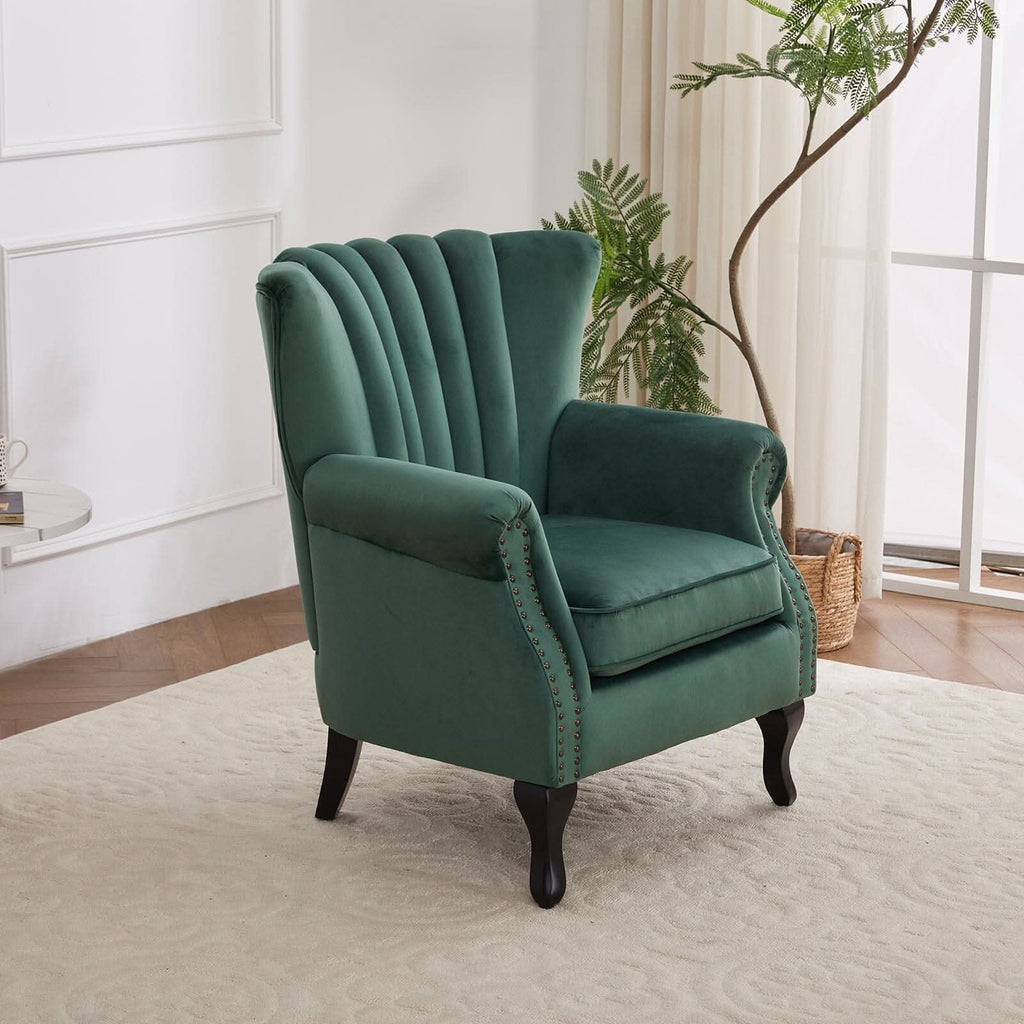Accent Chair Velvet Curved Legs Studded Detail