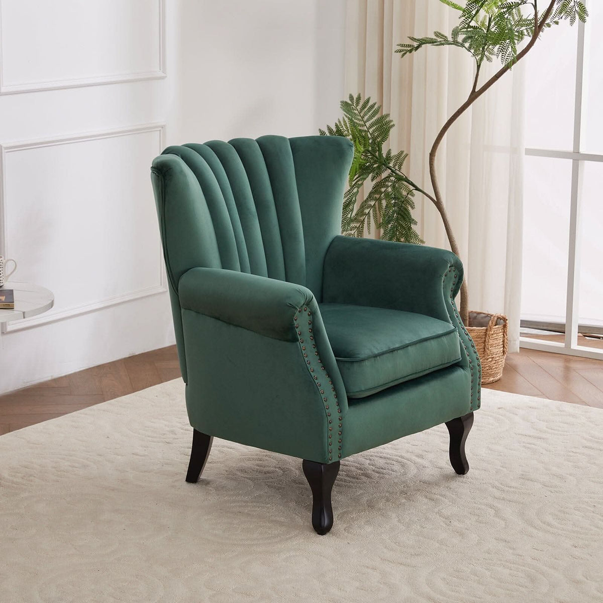 Accent Chair Velvet Curved Legs Studded Detail
