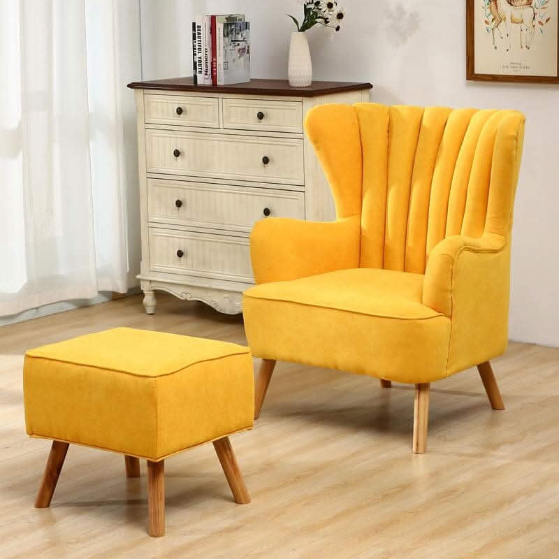Modern Wingback Accent Chair with Ottoman and Pillow