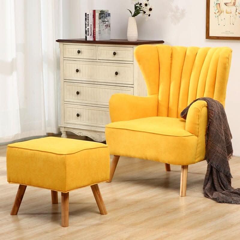 Modern Wingback Accent Chair with Ottoman and Pillow