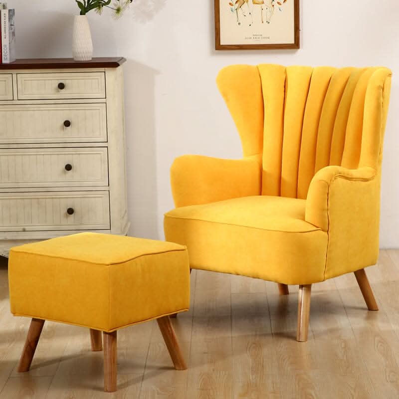 Modern Wingback Accent Chair with Ottoman and Pillow