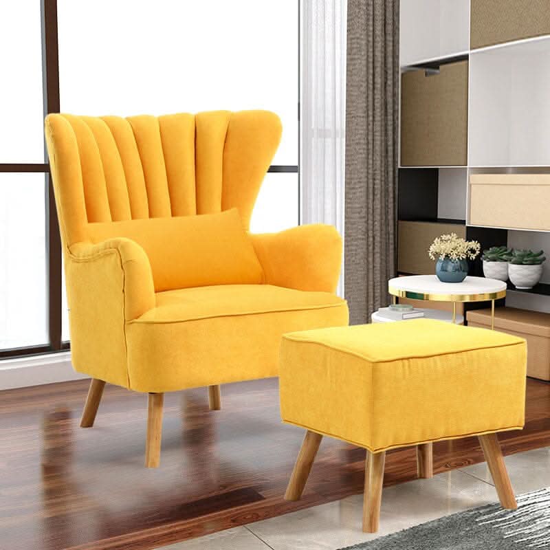 Modern Wingback Accent Chair with Ottoman and Pillow