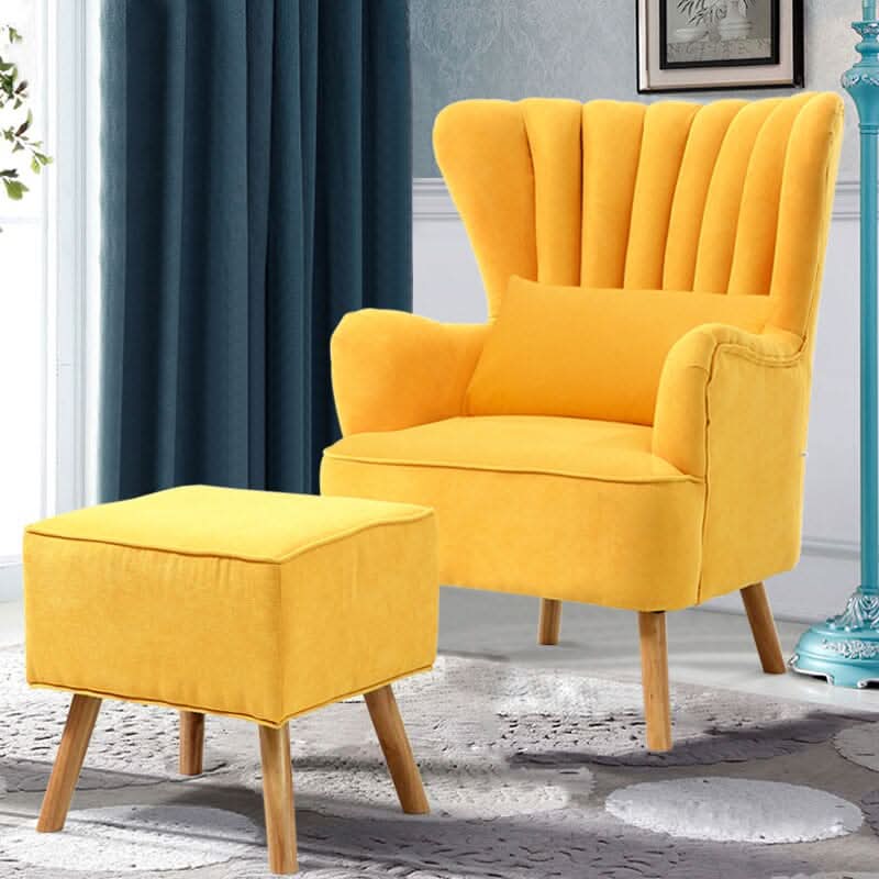 Modern Wingback Accent Chair with Ottoman and Pillow
