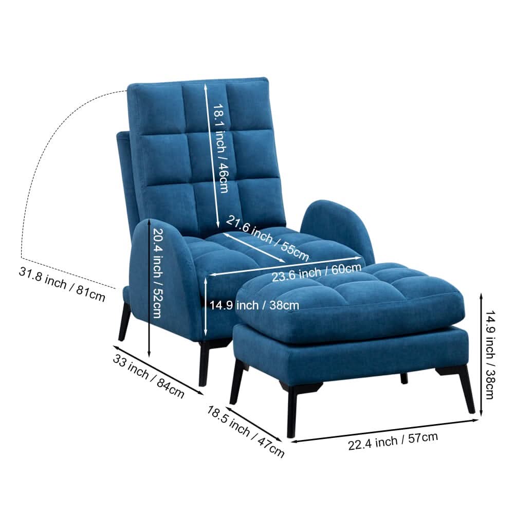 Sofa Bed Lamb Fleece 3 Recline Positions Black Metal Legs with Ottoman