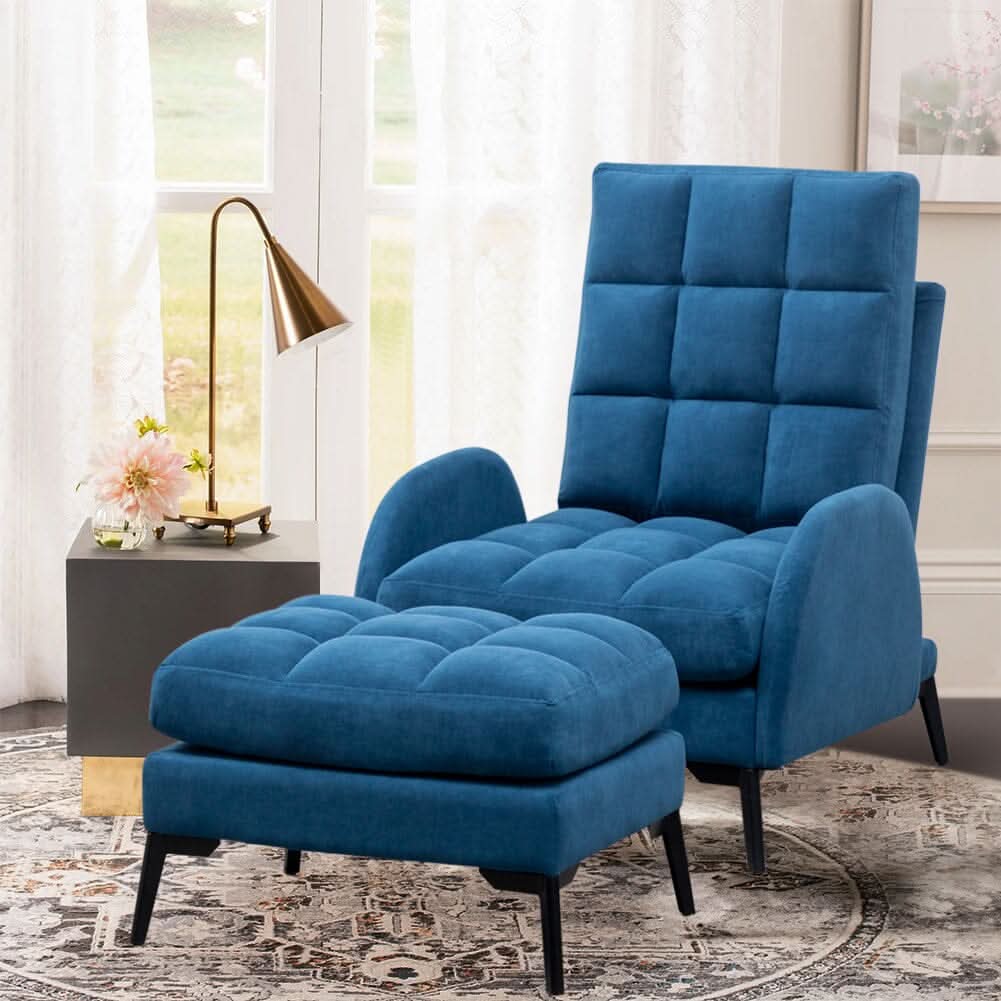 Sofa Bed Lamb Fleece 3 Recline Positions Black Metal Legs with Ottoman