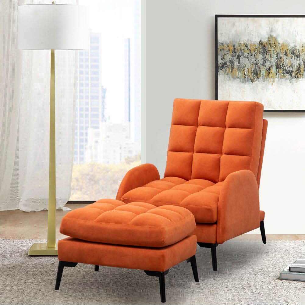 Sofa Bed Lamb Fleece 3 Recline Positions Black Metal Legs with Ottoman