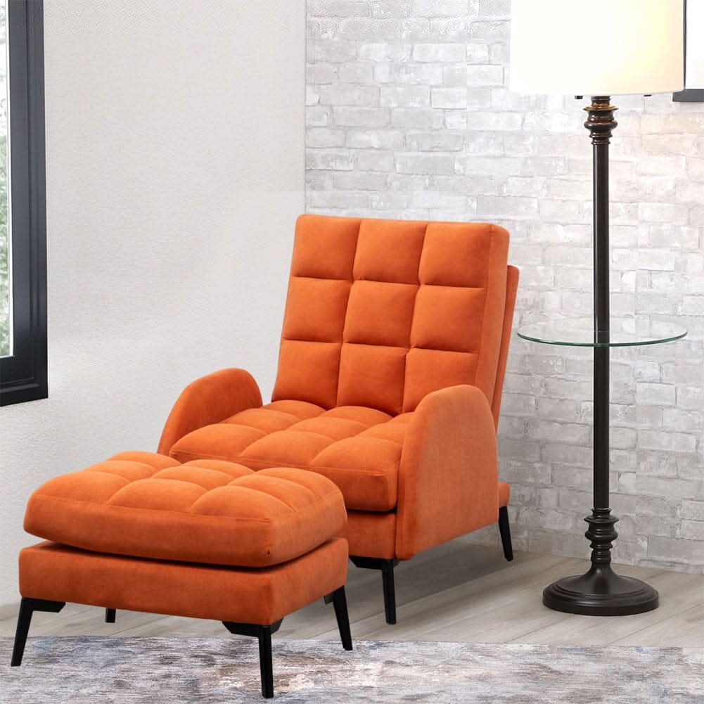 Sofa Bed Lamb Fleece 3 Recline Positions Black Metal Legs with Ottoman