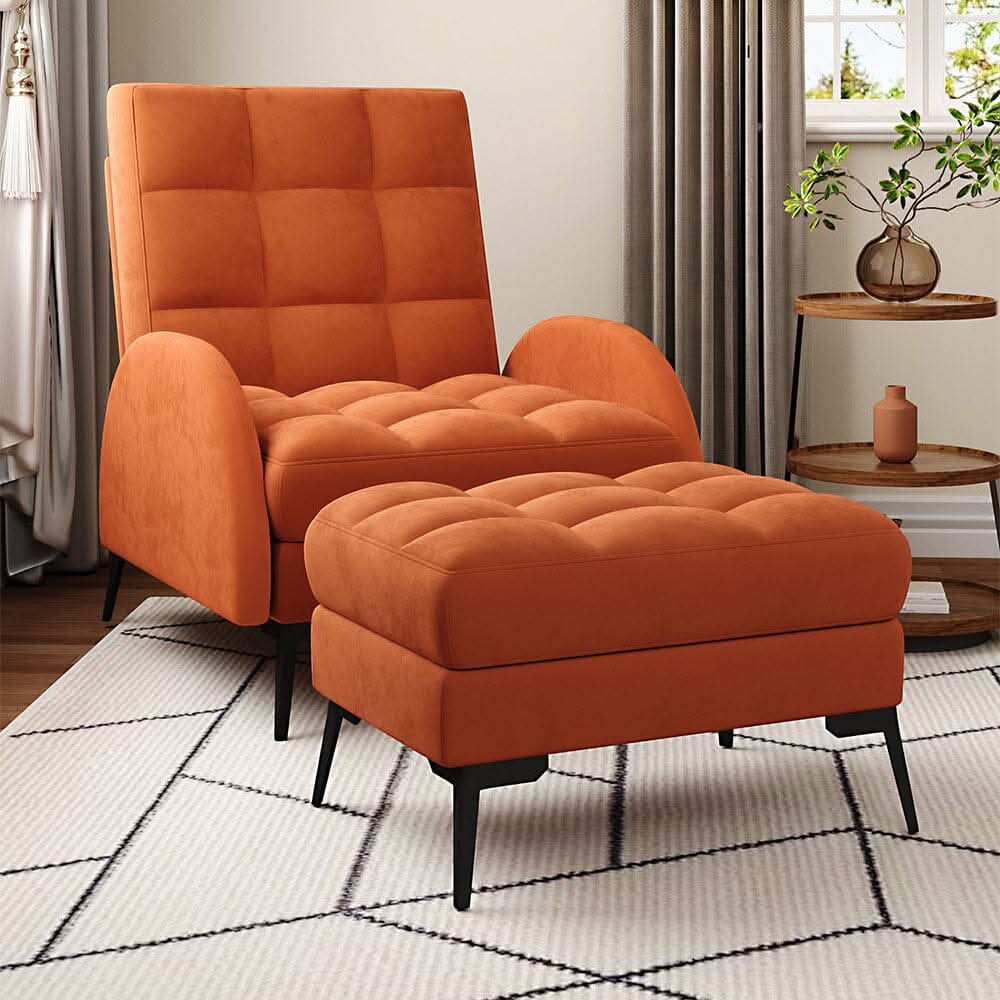 Sofa Bed Lamb Fleece 3 Recline Positions Black Metal Legs with Ottoman