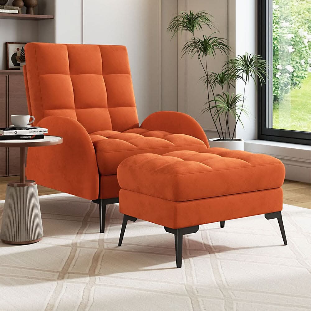 Sofa Bed Lamb Fleece 3 Recline Positions Black Metal Legs with Ottoman