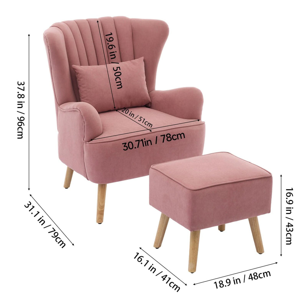 Modern Wingback Accent Chair with Ottoman and Pillow