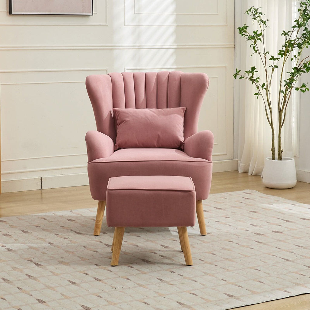 Modern Wingback Accent Chair with Ottoman and Pillow
