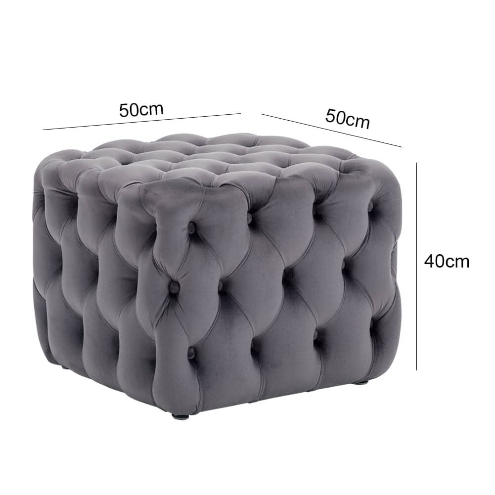 Modern Grey Velvet Cube Ottoman for Living Room & Bedroom