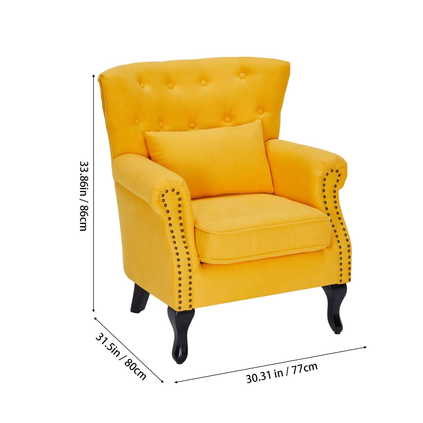 Accent Chair Yellow Velvet Linen Deep Tufted Back High Tiger Legs