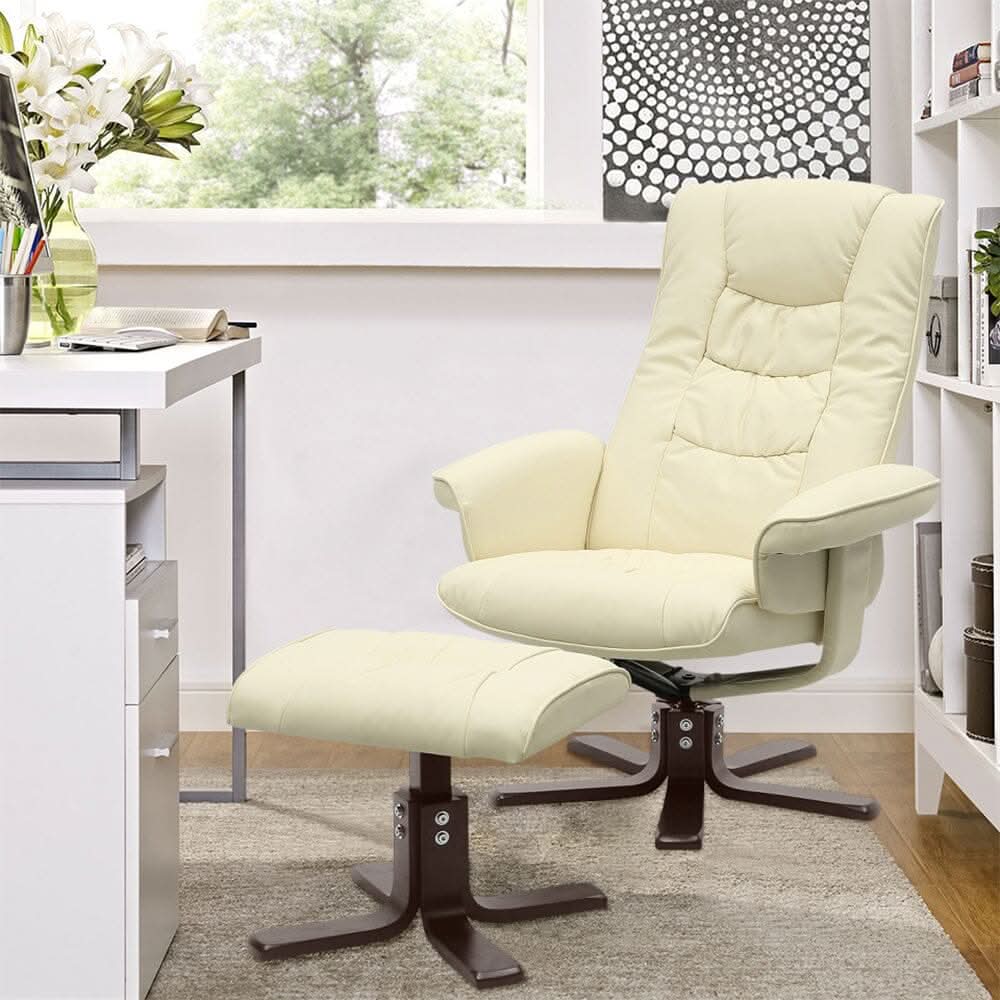 Executive Recliner Chair with Ottoman PU Leather Dark Brown Duck Feet Base