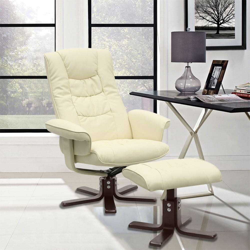 Executive Recliner Chair with Ottoman PU Leather Dark Brown Duck Feet Base