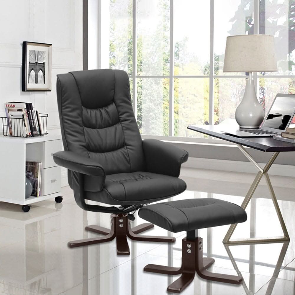 Executive Recliner Chair with Ottoman PU Leather Dark Brown Duck Feet Base
