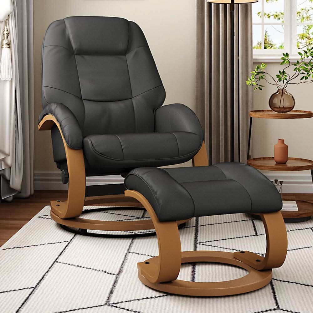 Executive Chair with Ottoman Grey PU Leather 360 Swivel Wood Base