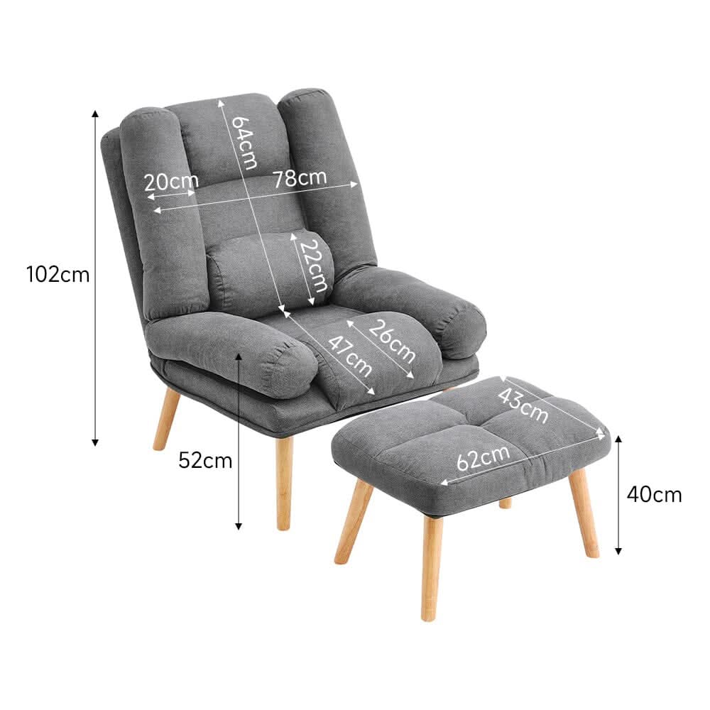 Modern Adjustable Leisure Chair with Ottoman Grey