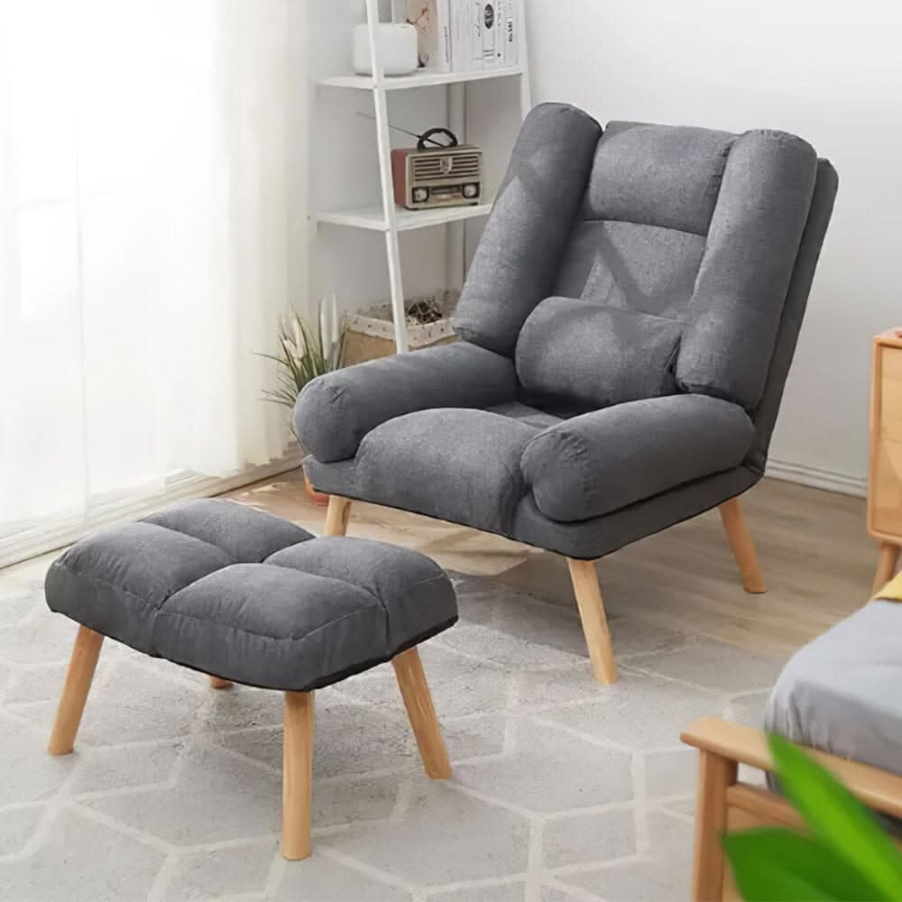 Modern Adjustable Leisure Chair with Ottoman Grey